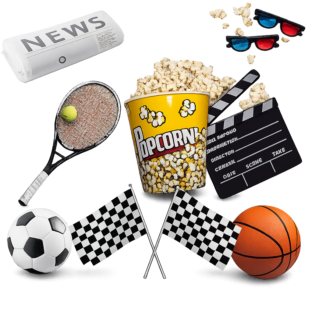 IPTV entertainment and sports streaming concept with movies, live sports and on demand content iconsIPTV entertainment and sports streaming concept with movies, live sports and on demand content icons